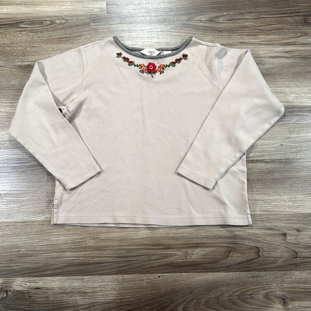 Bechamel Women's Size Medium‎ Top Cottagecore Grandma Embroidered Neutral Cotton